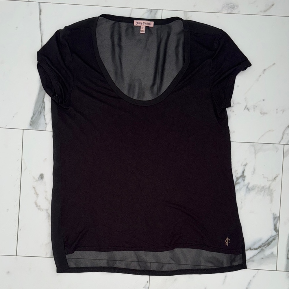 Juicy Couture Sheer Back Black Short Sleeve Scoop NeckT-Shirt
